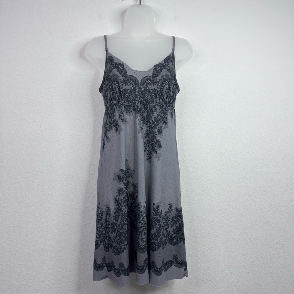 Commando Nightgown Womens S/M Gray Antique Lace Print Microfiber Sleep Chemise